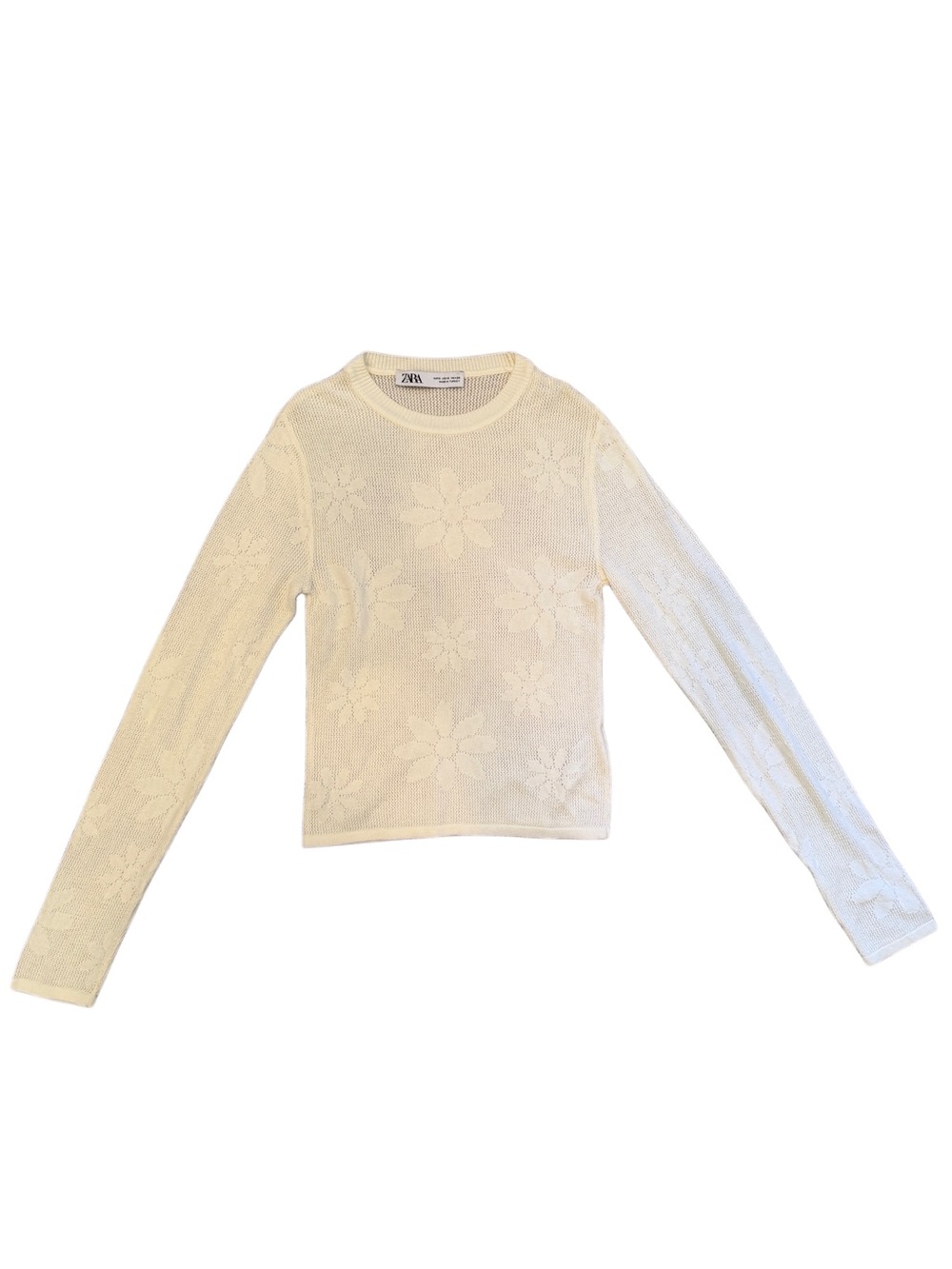 Zara Cream Knit Crewneck Sweater